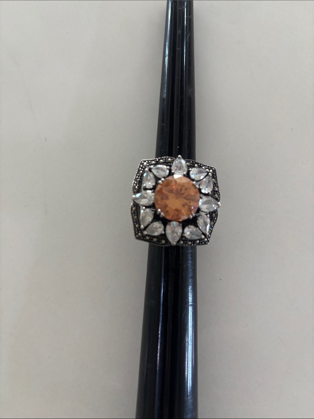 Sterling Silver Rhinestone Marcasite Ring